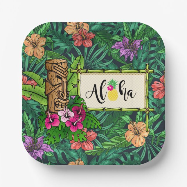 Assiettes En Carton Parti hawaïen (Recto)