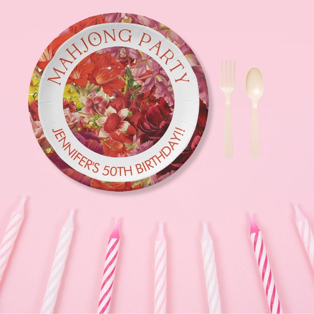 Assiettes En Carton Parti Mahjong Riche Gras Floral Personnalisé (Créateur téléchargé)