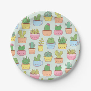 Assiettes En Carton Parti Motif Plante succulent de Cute Cactus