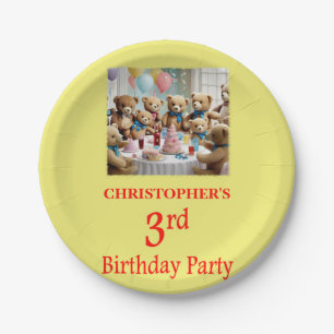 Assiettes En Carton Parti Nounours de la fête du 3e anniversaire