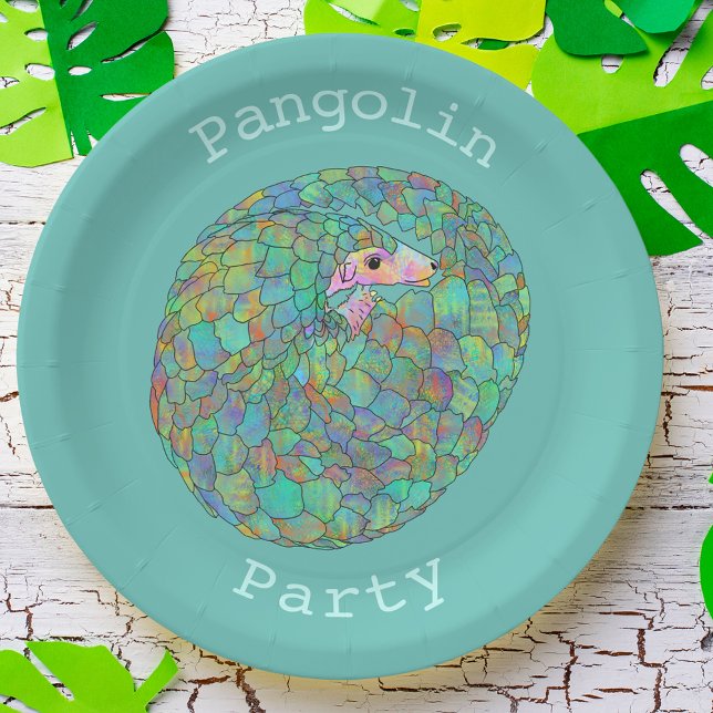 Assiettes En Carton Parti Pangolin En danger Activisme Animal Vert (Cute pangolin party paper plate colorful wild animal art endangered species )