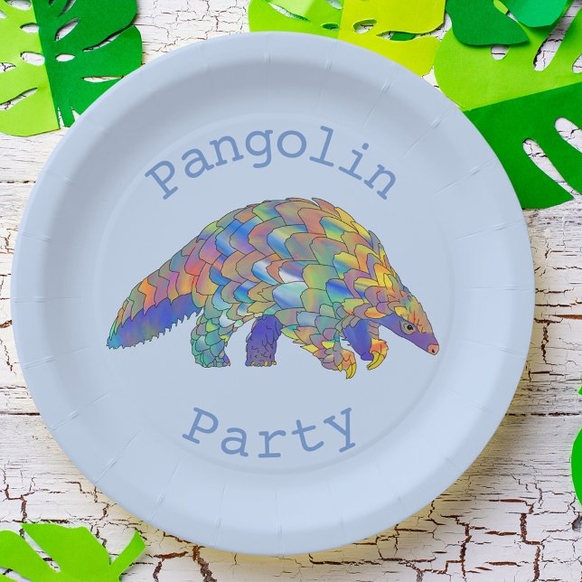 Assiettes En Carton Parti Pangolin Menacé Animal Activism Art Bleu (Cute pangolin party paper plate ideal for birthdays or summer parties colorful animal art)