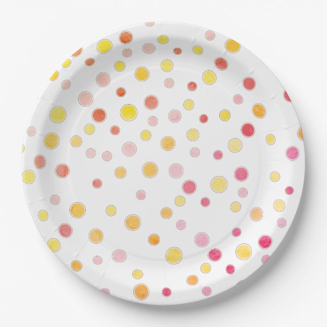 Assiettes En Carton Parti Pois rose violet jaune (Devant)