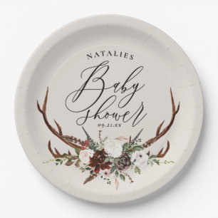 Assiettes En Carton Partie de baby shower florale d'aquarelle rustique