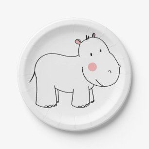 Assiettes En Carton Partie de baby shower minimaliste d'hippopotame