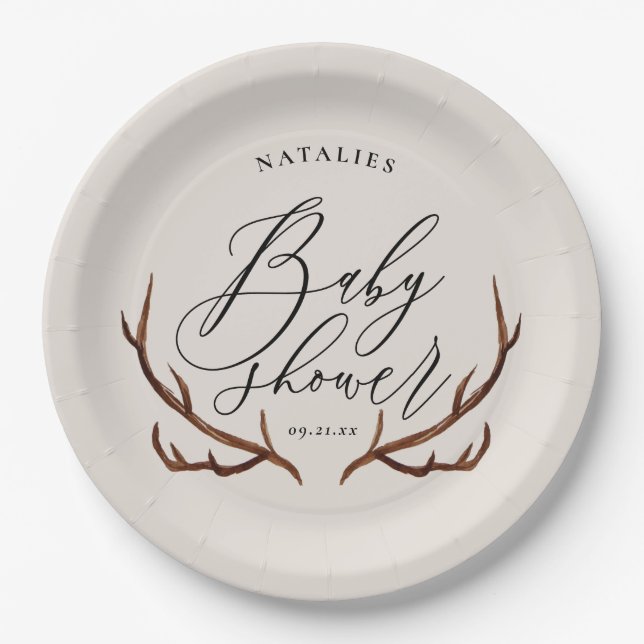 Assiettes En Carton Partie de baby shower rustique d'andouillers de (Devant)