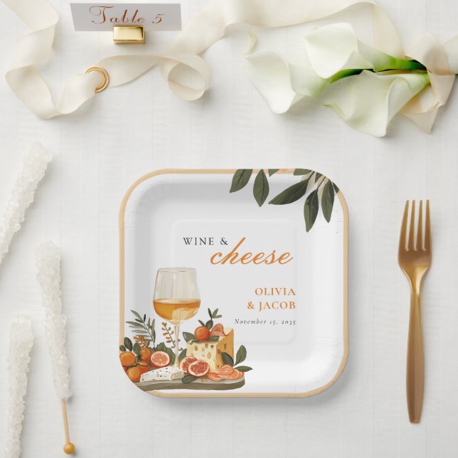 Assiettes En Carton Partie d'engagement pour le vin et le fromage (Mariage)