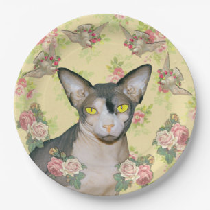 Assiettes En Carton Partie florale Ditzy de colombe de chat de Sphynx