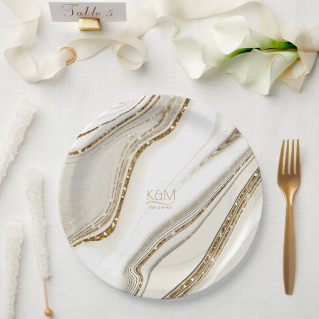 Assiettes En Carton Parties scintillant Abstraite Strata Mariage Ivory (Mariage)