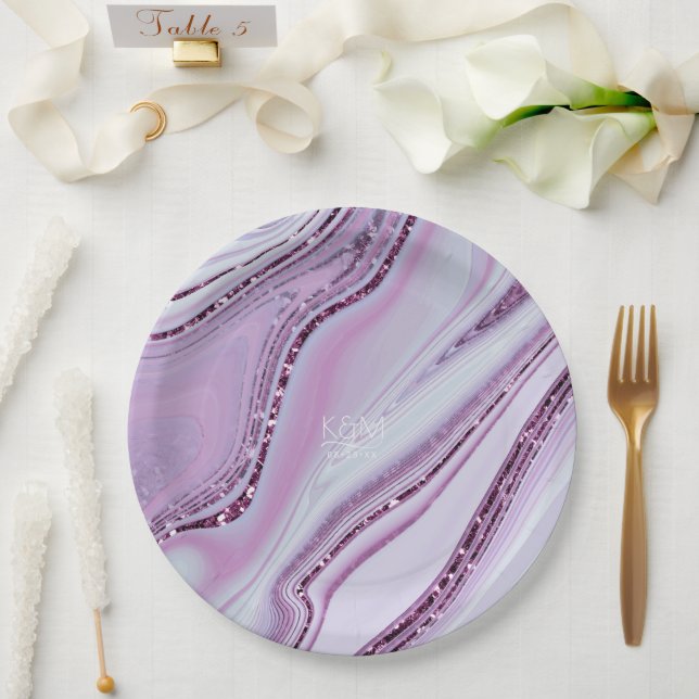 Assiettes En Carton Parties scintillant Abstraite Strata Mariage Lilac (Mariage)