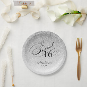 Assiettes En Carton Parties scintillant argent doux 16 personnalisée