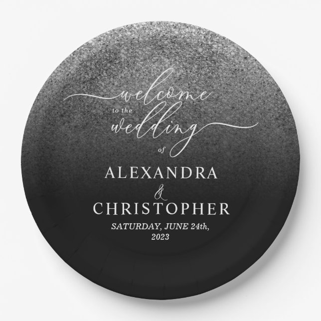 Assiettes En Carton Parties scintillant Argent étincelle Bienvenue dan (Devant)