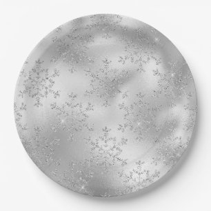 Assiettes En Carton Parties scintillant argentée Glitzy Snowflakes