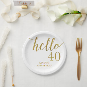 Assiettes En Carton Parties scintillant blanche et or 40e anniversaire