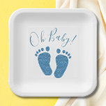 Assiettes En Carton Parties scintillant bleue Baby shower garçon<br><div class="desc">Ces mignonnes plaques en papier Baby shower sont décorées de parties scintillant bleues pieds bébé et Oh Baby! dans la typographie stylisée.</div>