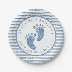 Assiettes En Carton Parties scintillant bleue Baby shower pieds bébé P
