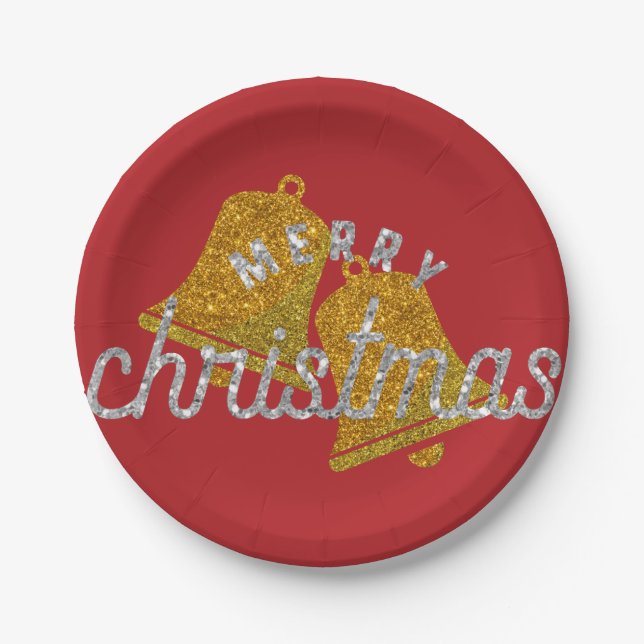 Assiettes En Carton Parties scintillant Christmas Bells (Devant)