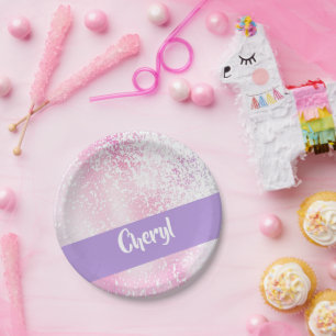 Assiettes En Carton Parties scintillant claire violette, rose et blanc
