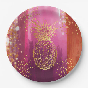 Assiettes En Carton Parties scintillant d'ananas rose