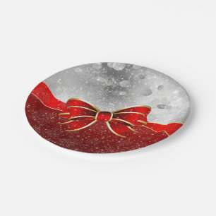 Assiettes En Carton Parties scintillant D'Argent Et Boule Rouge De Noë
