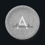 Assiettes En Carton Parties scintillant d'argent et Monogramme étincel<br><div class="desc">Parties scintillant Argent Faux et Sparkle Elegant Anniversaire ou Bachelorette Plaques de fête. Ces Plaques de fête d'anniversaire peuvent être customisées pour inclure votre nom initial et prénom. Ce serait aussi un grand moment pour une fête du 25e anniversaire.</div>