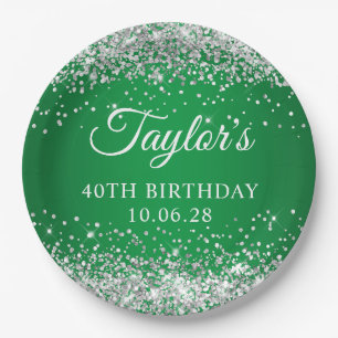 Assiettes En Carton Parties scintillant d'argent Vert 40e anniversaire