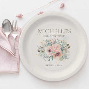 Assiettes En Carton Parties scintillant de feuillage rose 40e annivers