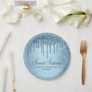 Assiettes En Carton Parties scintillant de glace à goutte Blue Faux