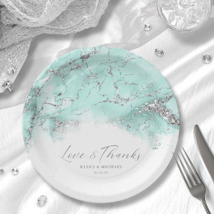 Assiettes En Carton Parties scintillant de marbre Mariage Turquoise Si