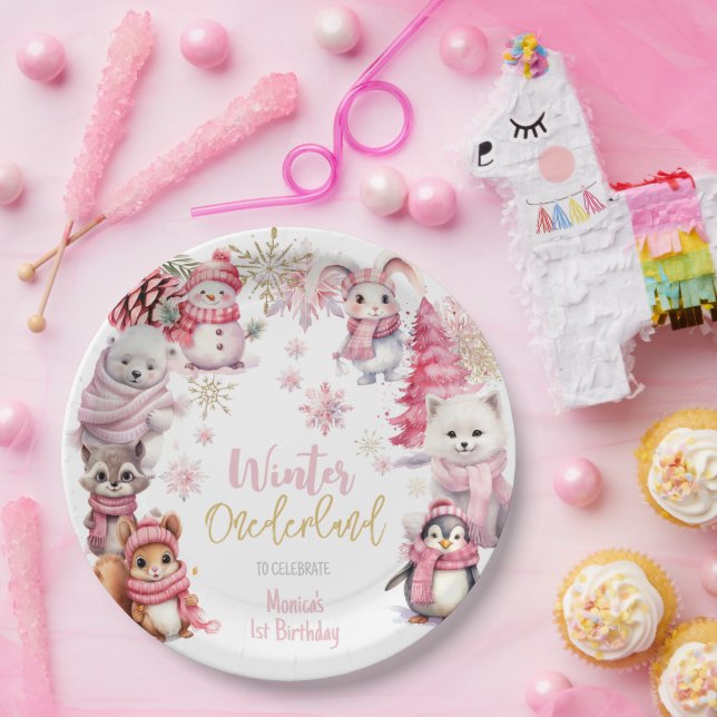 Assiettes En Carton Parties scintillant de neige de l'hiver onederland (Fête)