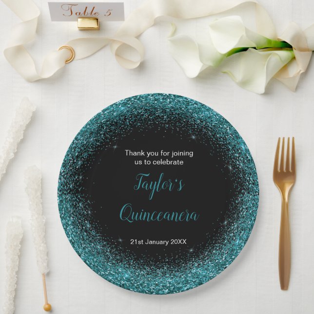 Assiettes En Carton Parties scintillant de Quinceanera Blue Turquoise  (Mariage)
