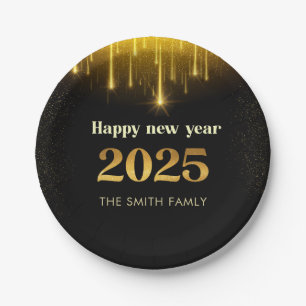 Assiettes En Carton Parties scintillant d'or Bonne année 2025 Plaque p