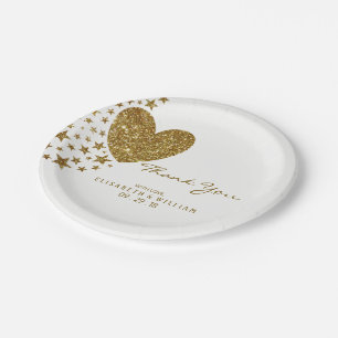 Assiettes En Carton Parties scintillant d'or Coeur et étoiles Mariage