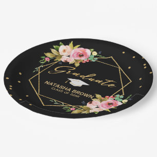 Assiettes En Carton Parties scintillant d'or floral moderne Graduation