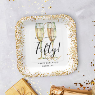 Assiettes En Carton Parties scintillant d'or moderne 50e anniversaire