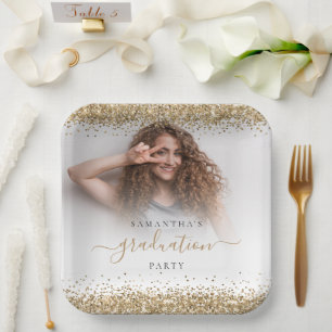 Assiettes En Carton Parties scintillant d'or Nom photo Graduation 2024