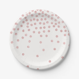 Assiettes En Carton parties scintillant d'or rose girly confetti pois