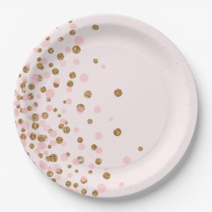 Assiettes En Carton Parties scintillant d'or rose mignonne moderne fêt
