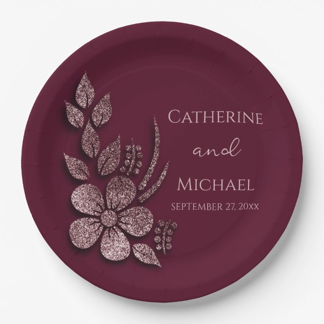 Assiettes En Carton Parties scintillant d'or Rose moderne et élégant F (Devant)