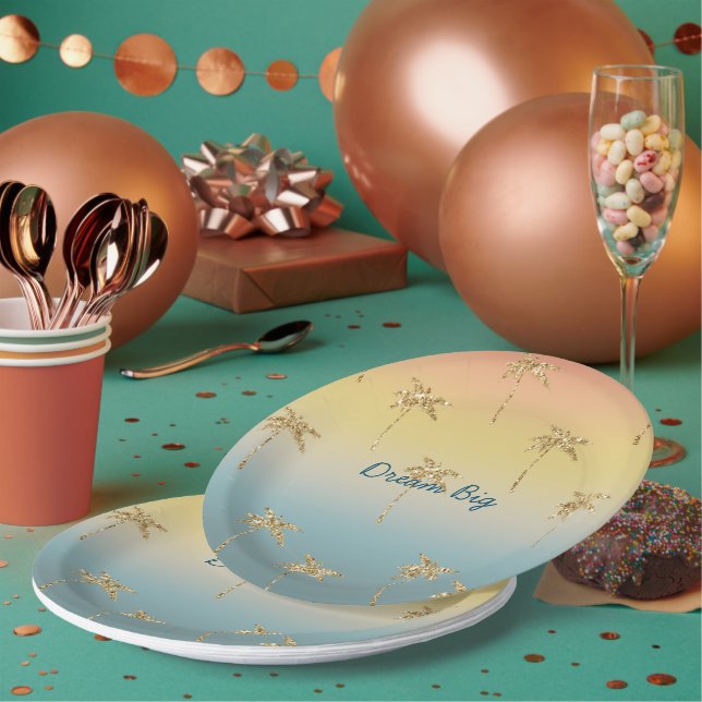 Assiettes En Carton Parties scintillant d'or Sunset Palm Trees (Multi)