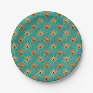 Assiettes En Carton Parties scintillant élégante Peacock Feathers Moti