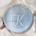 Assiettes En Carton Parties scintillant en argent brossé bleu Nom du m<br><div class="desc">Personnalisez facilement ce design chic et branché de plaques en papier avec une jolie parties scintillant brillante en argent sur un arrière - plan métallique brossé bleu.</div>