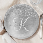 Assiettes En Carton Parties scintillant en métal brossé argenté Nom du<br><div class="desc">Personnalisez facilement ce design chic et branché de plaques en papier avec une jolie parties scintillant brillante en argent sur un arrière - plan métallique brossé en argent.</div>