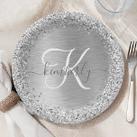 Assiettes En Carton Parties scintillant en métal brossé argenté Nom du<br><div class="desc">Personnalisez facilement ce design chic et branché de plaque en papier avec une jolie parties scintillant brillante en argent sur un arrière - plan métallique brossé en argent.</div>