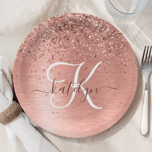 Assiettes En Carton Parties scintillant en métal brossé rose or Nom du