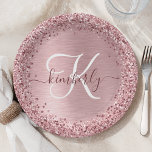 Assiettes En Carton Parties scintillant en métal brossé rose pâle Nom<br><div class="desc">Personnalisez facilement ce design chic et branché de plaque en papier avec une jolie parties scintillant brillante rose vif sur un arrière - plan métallique brossé rose vif.</div>