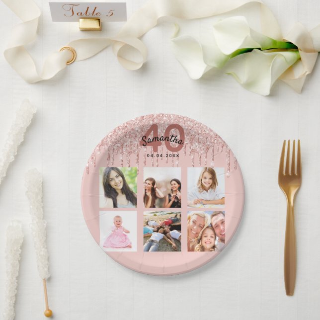 Assiettes En Carton parties scintillant en or rose de 40e anniversaire (Mariage)