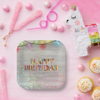 Assiettes En Carton Parties scintillant et lumière Joyeux anniversaire