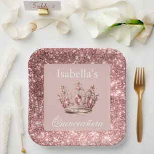 Assiettes En Carton Parties scintillant florale rose vif Tiara Crown Q