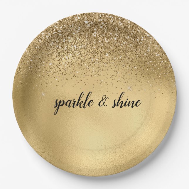 Assiettes En Carton Parties scintillant Gold Glam Sparkle Faux (Devant)